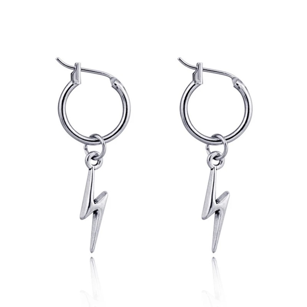 Lightning small hoop silver earrings